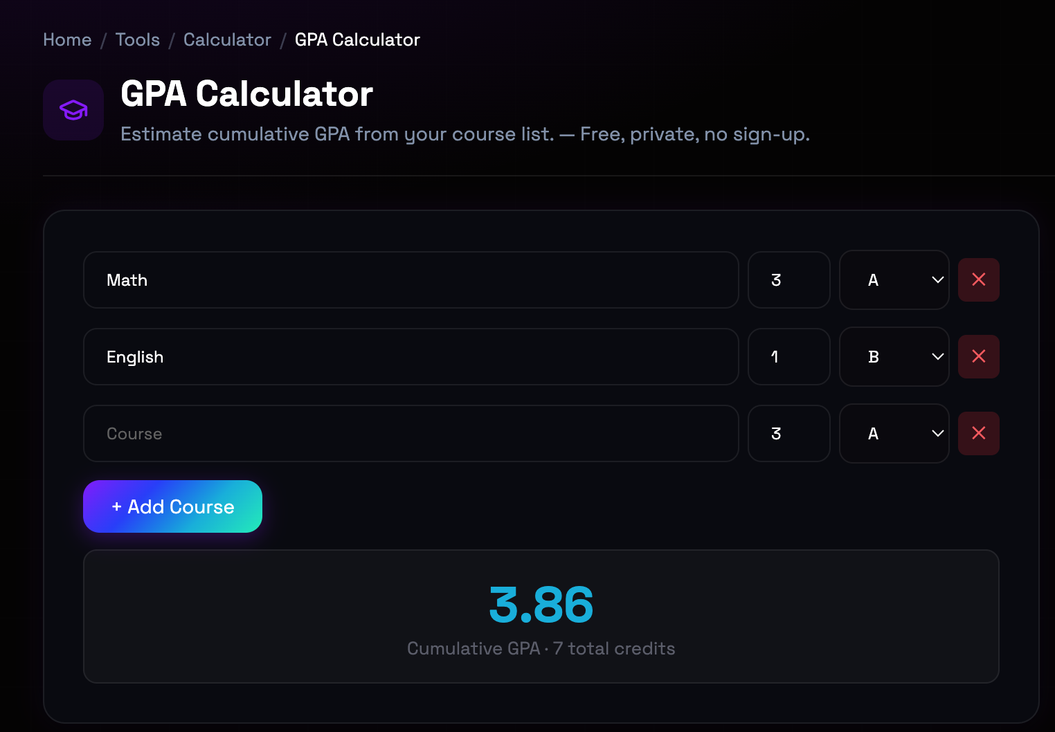 How to use GPA Calculator online — free, fast, and private